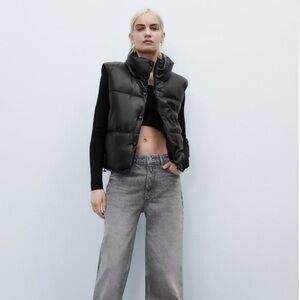 Zara faux leather puffer vest
